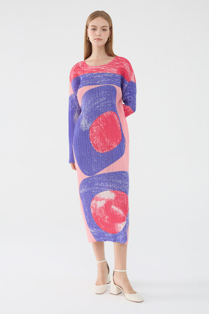 PLEATS PLEASE ISSEY MIYAKE Style Circle Print Midi Dress