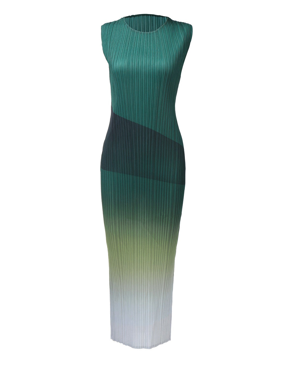 Japanese Style Gradient Sleeveless Pleated Vest Dress with Waist Bag Detail