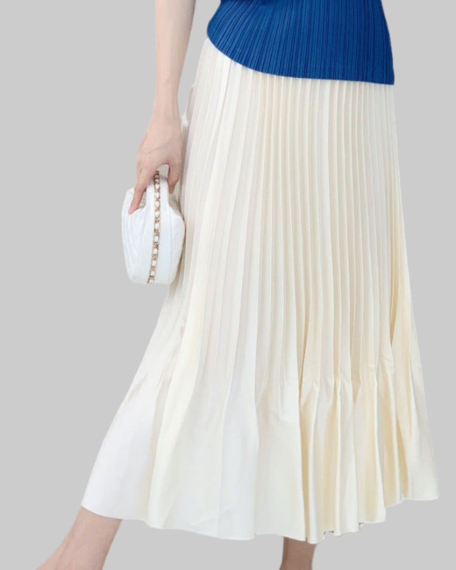 Japanese Satin Ruffled Pleated Midi Skirt