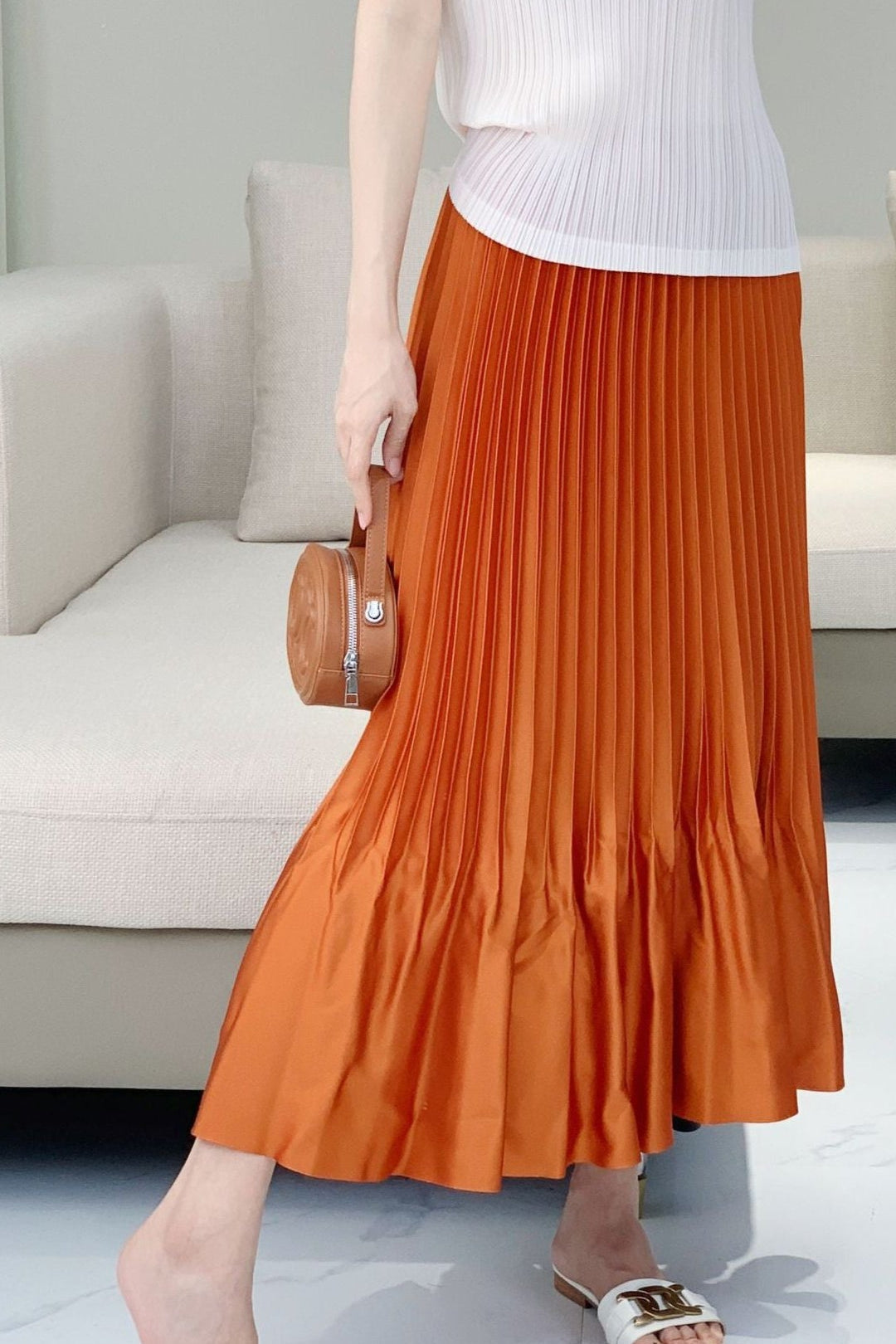 Japanese Satin Ruffled Pleated Midi Skirt