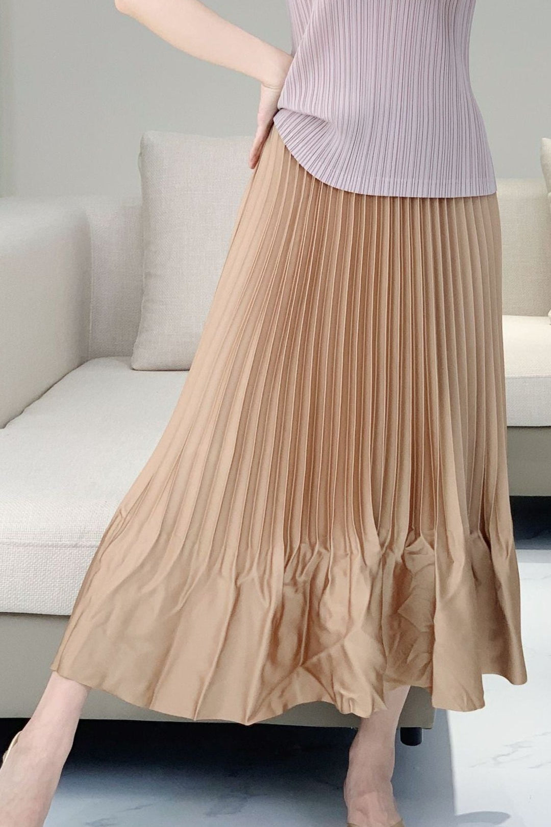 Japanese Satin Ruffled Pleated Midi Skirt