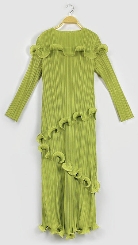 Japanese Style Solid Color Long Sleeve Pleated Dress