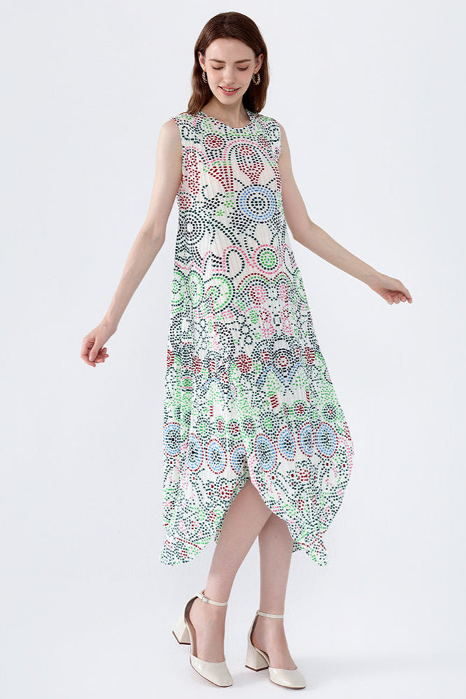 Japanese Style Boho Polka Dot Irregular Print Dress