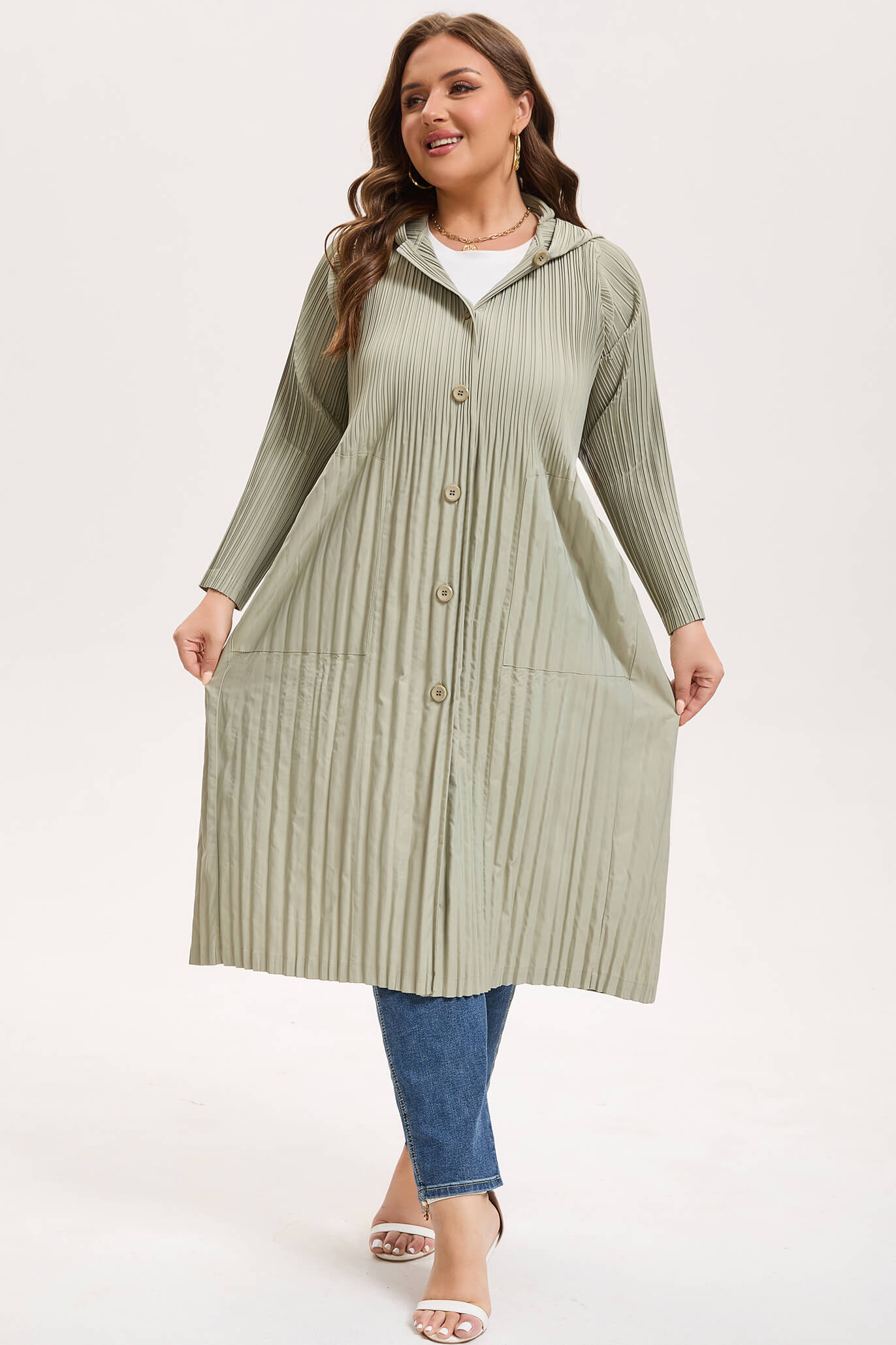 Japanese Pleated Waterproof Hooded Trench Coat – Lightweight Plus Size