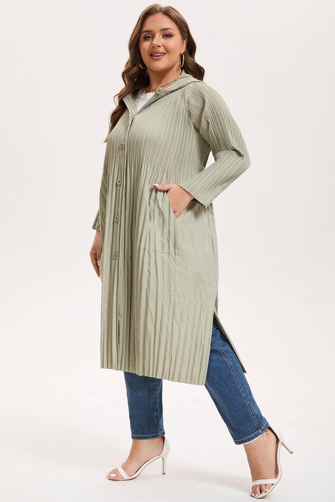 Japanese Pleated Waterproof Hooded Trench Coat – Lightweight Plus Size