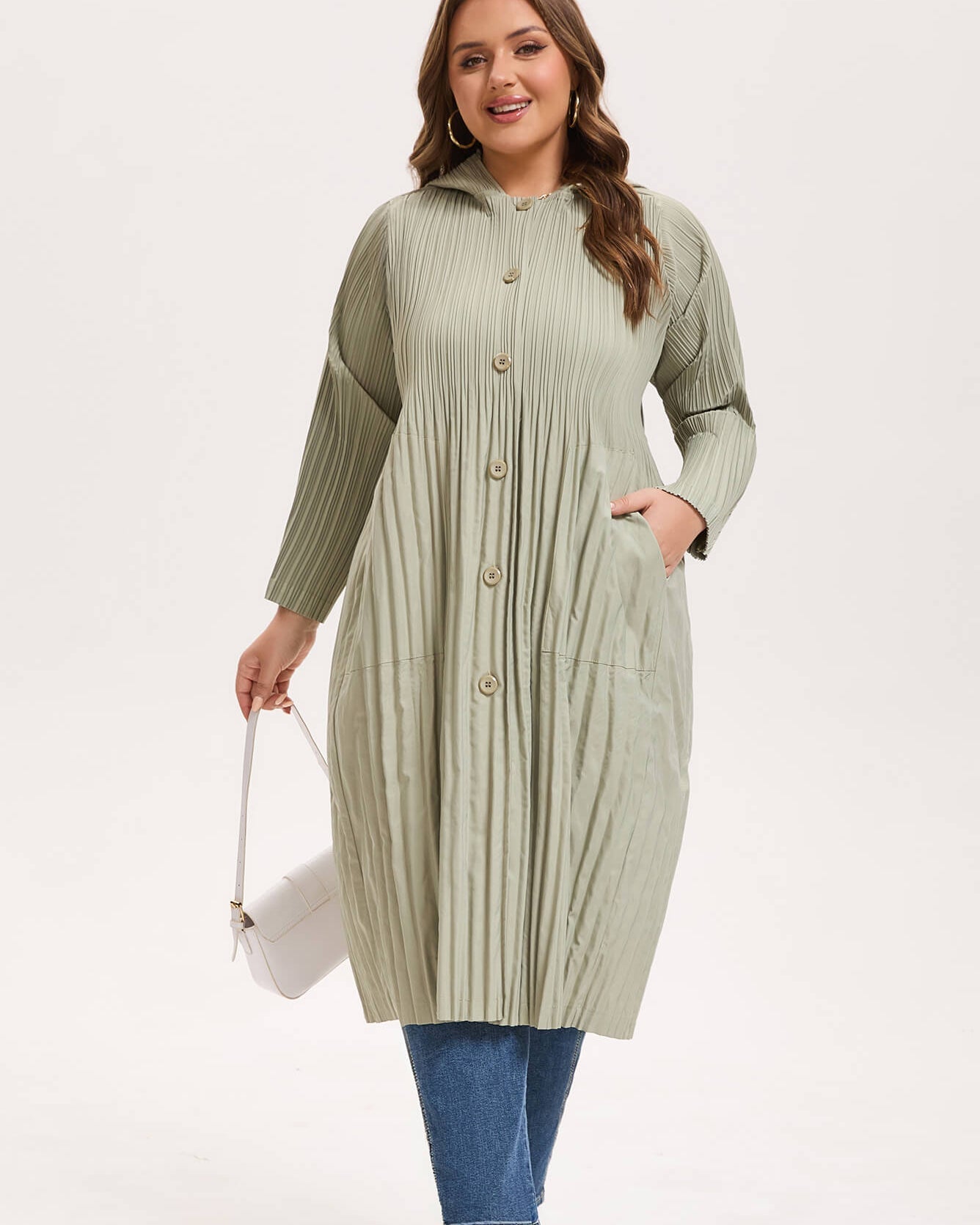 Japanese Pleated Waterproof Hooded Trench Coat – Lightweight Plus Size